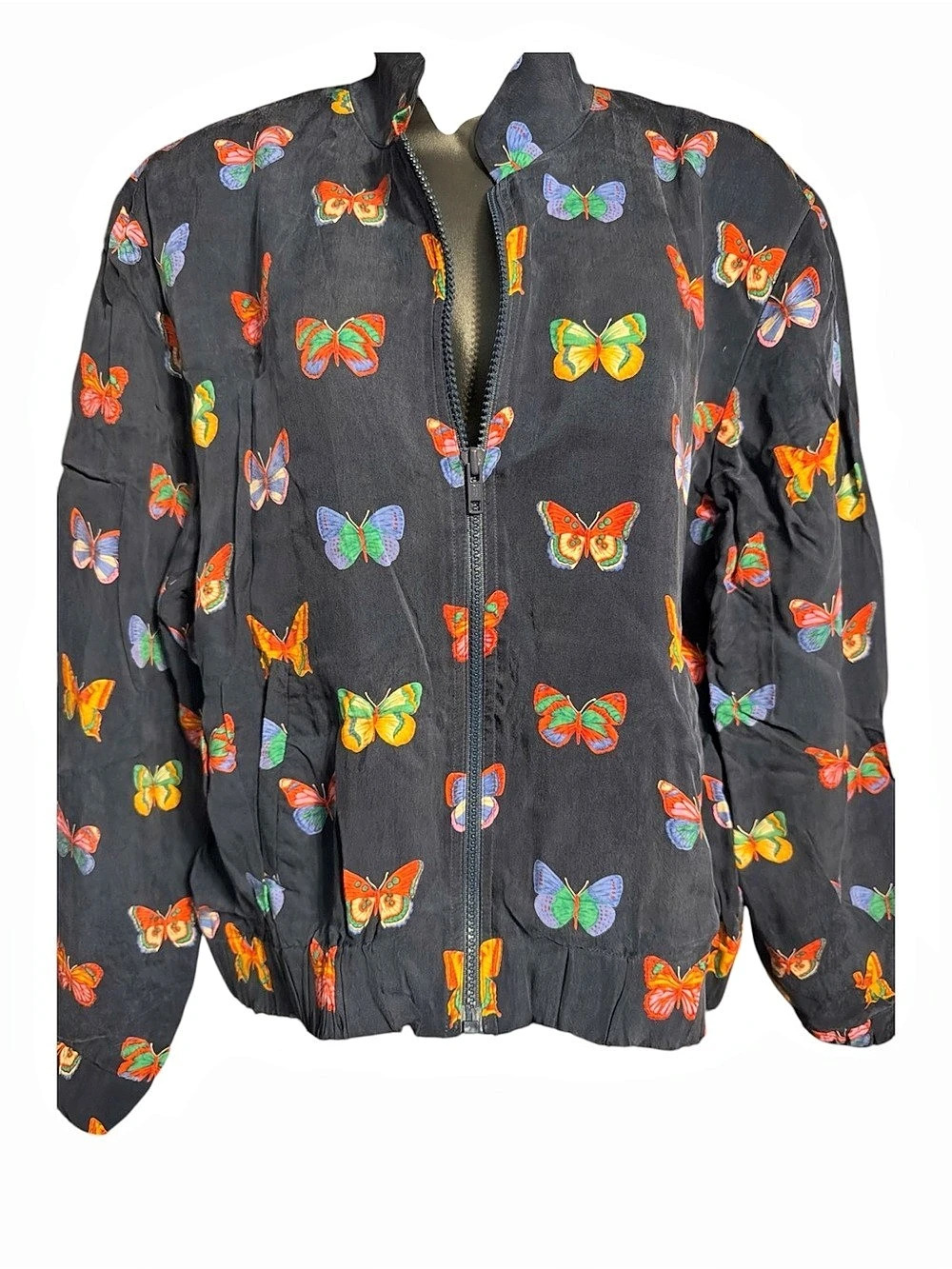 Vintage DONCASTER Butterfly Print Bomber Jacket Black Size 10